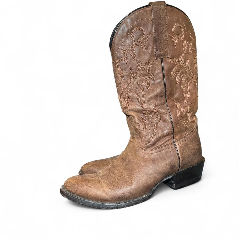 J.B. Dillon Men’s JBR 3205D Brown leather western cowboy boots Sz M9.5D/W11 - Picture 2 of 7